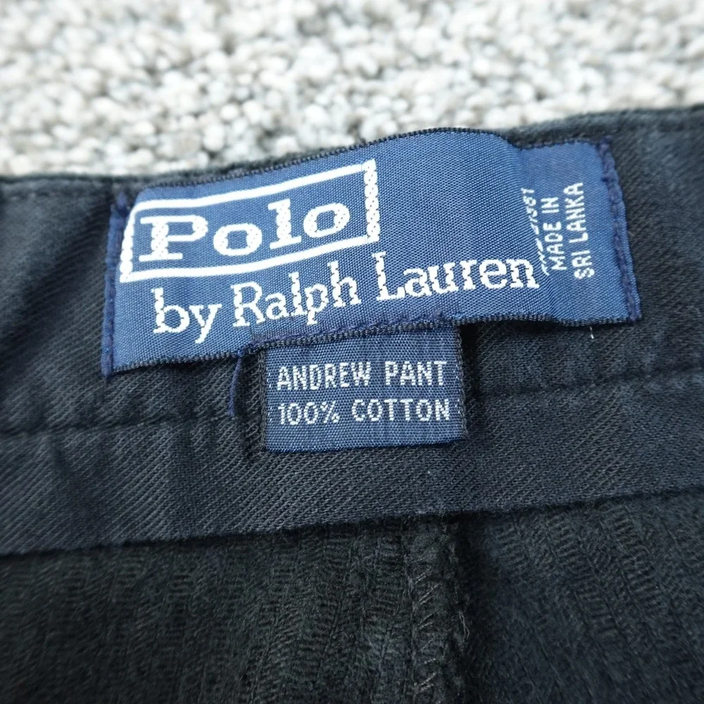 VTG Ralph Lauren‎ Pants Mens 35X32 Black Corduroy Andrew Chino Trouser Pleated